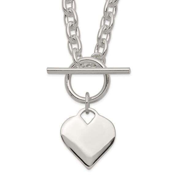 Kazi Luxury Sterling Silver Engraveable Heart Toggle Necklace